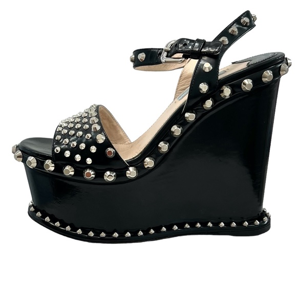 PRADA BLACK SPAZZOLATO STUDDED PLATFORM SANDAL - Picture 8 of 16